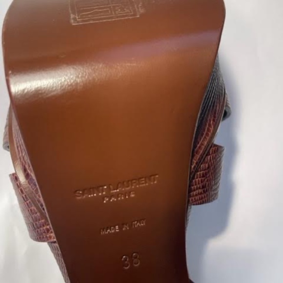 SAINT LAURENT YSL NEW TRIBUTE 105 BRANDY LIZARD EMBOSSED PLATFORM SANDALS 38 - Picture 5 of 6